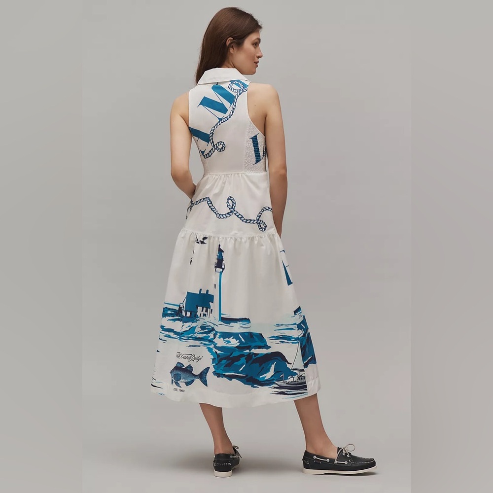 Maeve Sleeveless Nautical Sea Midi Shirt Dress - Picture 5 of 12